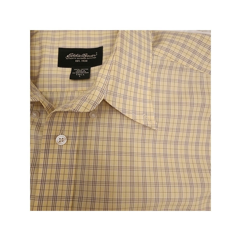 Eddie Bauer Men's Button-Up Shirt Size Large L Tall Yellow‎ Plaid Long Sleeve - Picture 2 of 9